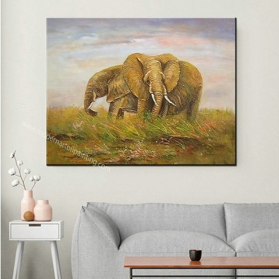 100% handgemachte Familien-Elefant-Liebes-Ölgemälde auf Segeltuch-netter Tierwand Art Mural für Inneneinrichtung