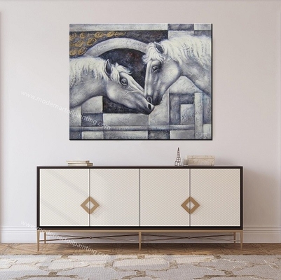 Modernes horizontales Segeltuch-Pferd, das 100% handgemachte Tiermalerei-Hauptdekor-Segeltuch-Kunst für Raum-Eingang malt