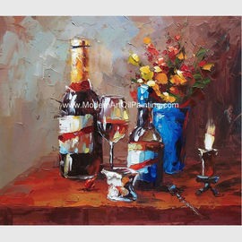 Starkes Öl-Paletten-Messer-Ölgemälde, Stillleben Art Painting Abstract Wine Bottle