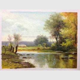 Impressionist-ursprüngliche Öl-Landschaftsmalerei-Fluss-Felsen-Landschaftsgestaltung handgemacht auf Segeltuch