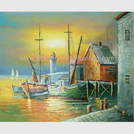 Saillings-Boots-Ölgemälde-Hafen, moderne Sonnenuntergang-Landschaftsmalerei